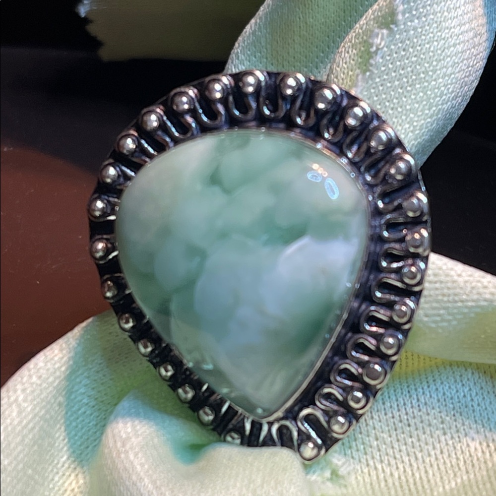 Elegant sterling silver natural larimar ring size 9.25